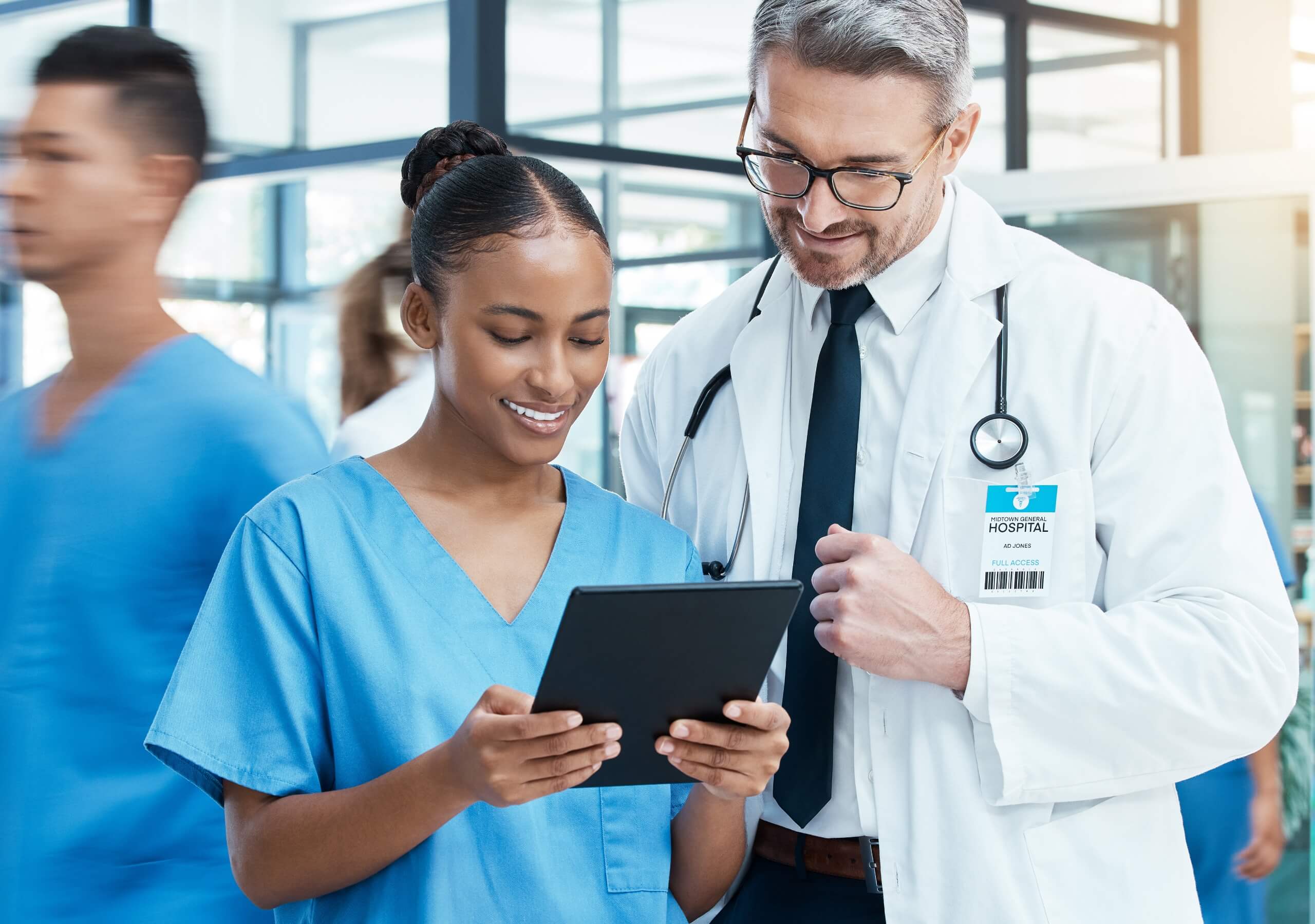A doctor and a nurse are having a meeting